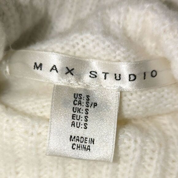 Max Studio S Super Soft White Chunky Knit Turtleneck with Side Buttons - Picture 5 of 5